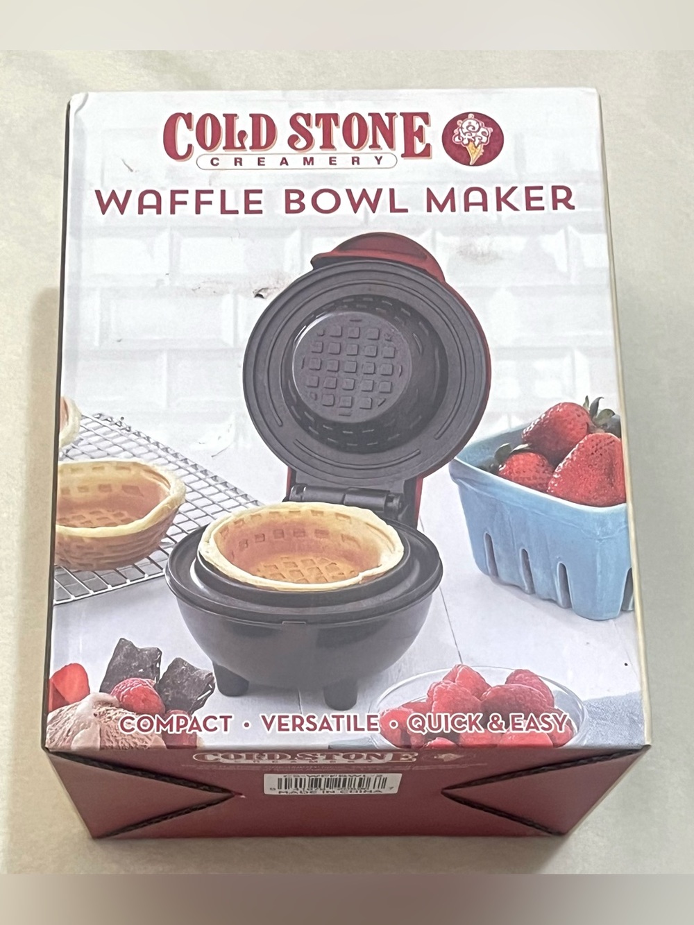 Cold Stone Creamery Red Waffle Bowl Maker - Compact Ice Cream Bowl Maker